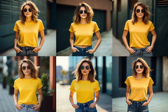 Download Beautiful Girl Yellow T Shirt PSD Mockup - T shirt Collection